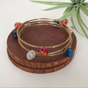 Set Of 3 Gold Wire Wrapped Crystal Bracelets
